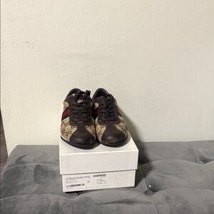 Gucci Brown GG Canvas Sneakers with Red and Green Web